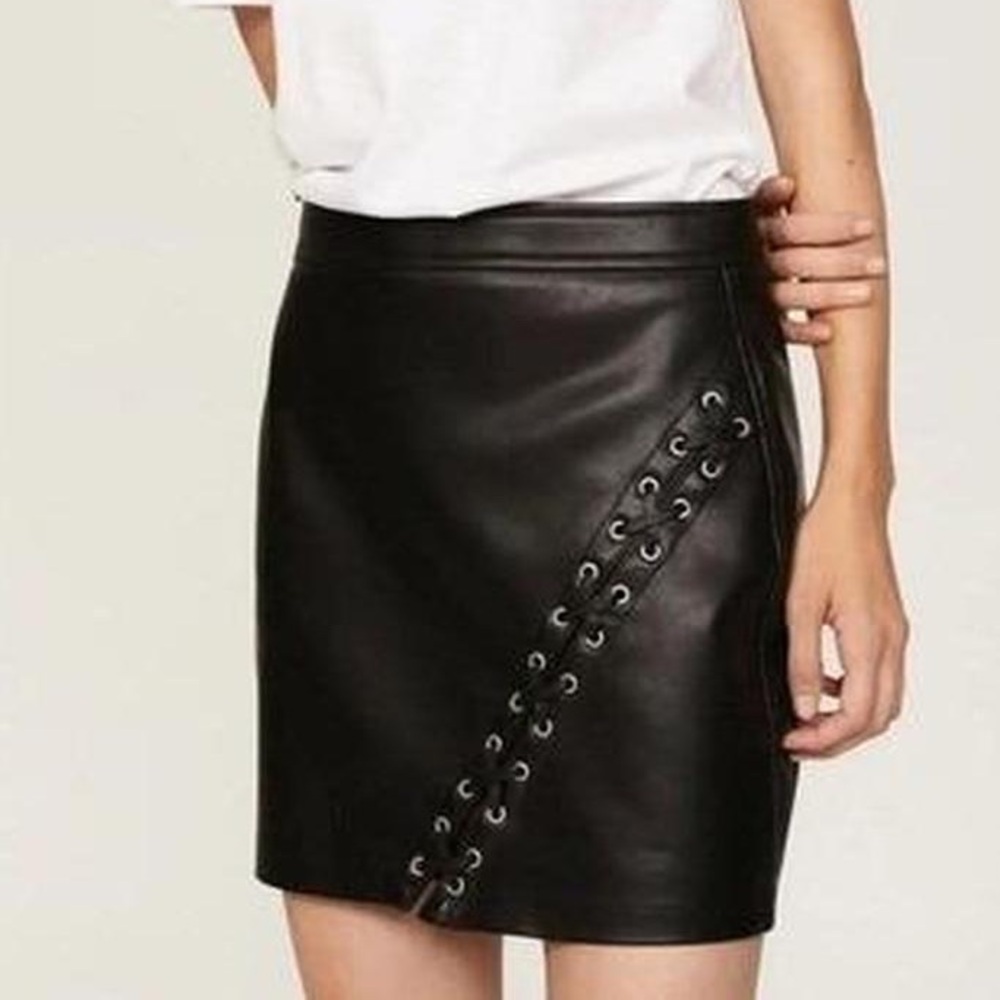 Blank NYC Spend the Night Lace-Up Black Faux Leather Mini Skirt Women’s 29